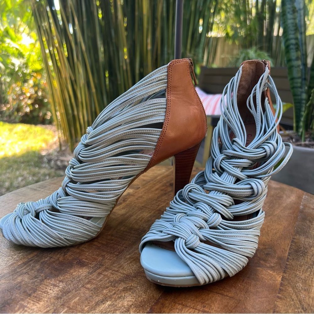 Gianni Bini Strappy Leather Heels in Dusty Blue 🔥🔥🔥 size 7.5